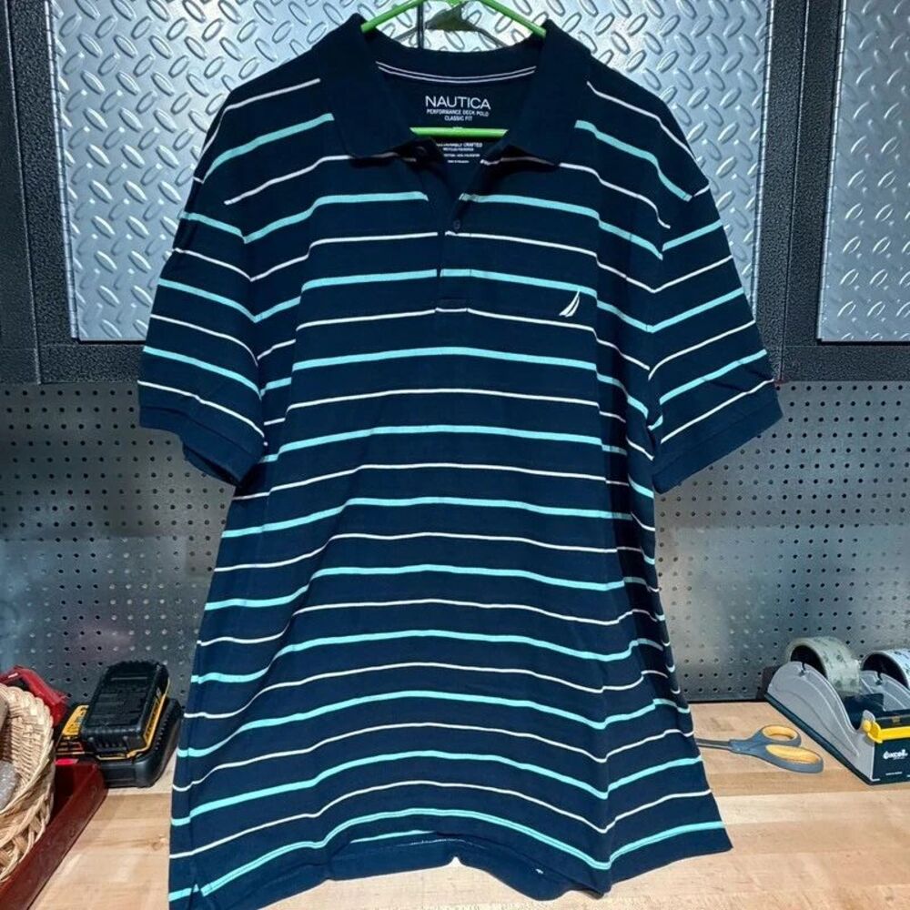 Men’s Nautica striped deck navy blue polo shirt XXL